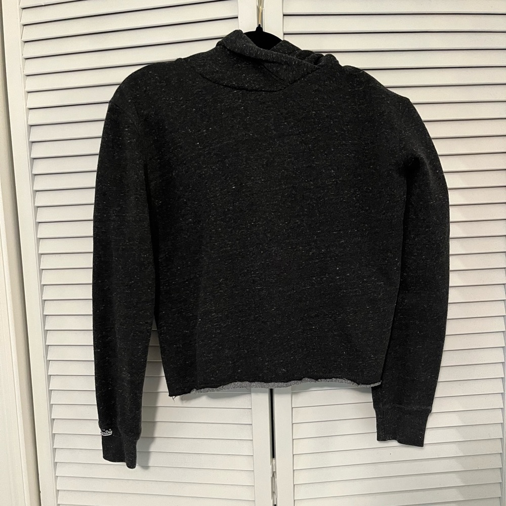 Super Dry Orange Label Luxe Cropped Hoodie - Dark Heather Grey